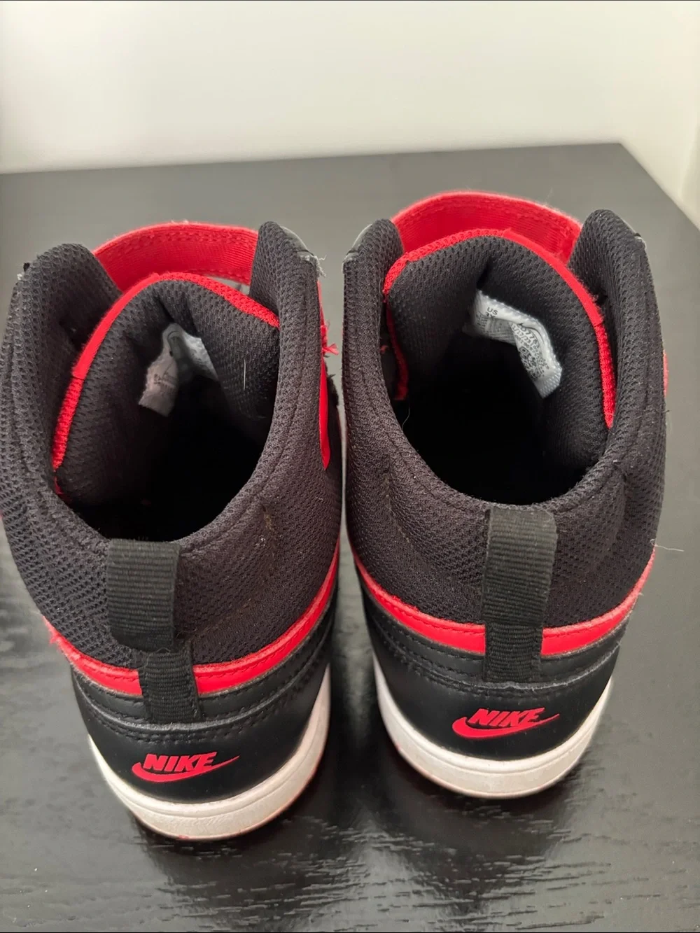 Nike Kids Red and Black Mid-Top Sneakers with Strap